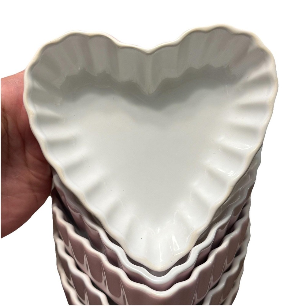 Pacific Island Creation Pink Heart Shaped Ramekin Ceramic Oven Safe Set Of 5 - Picture 2 of 10